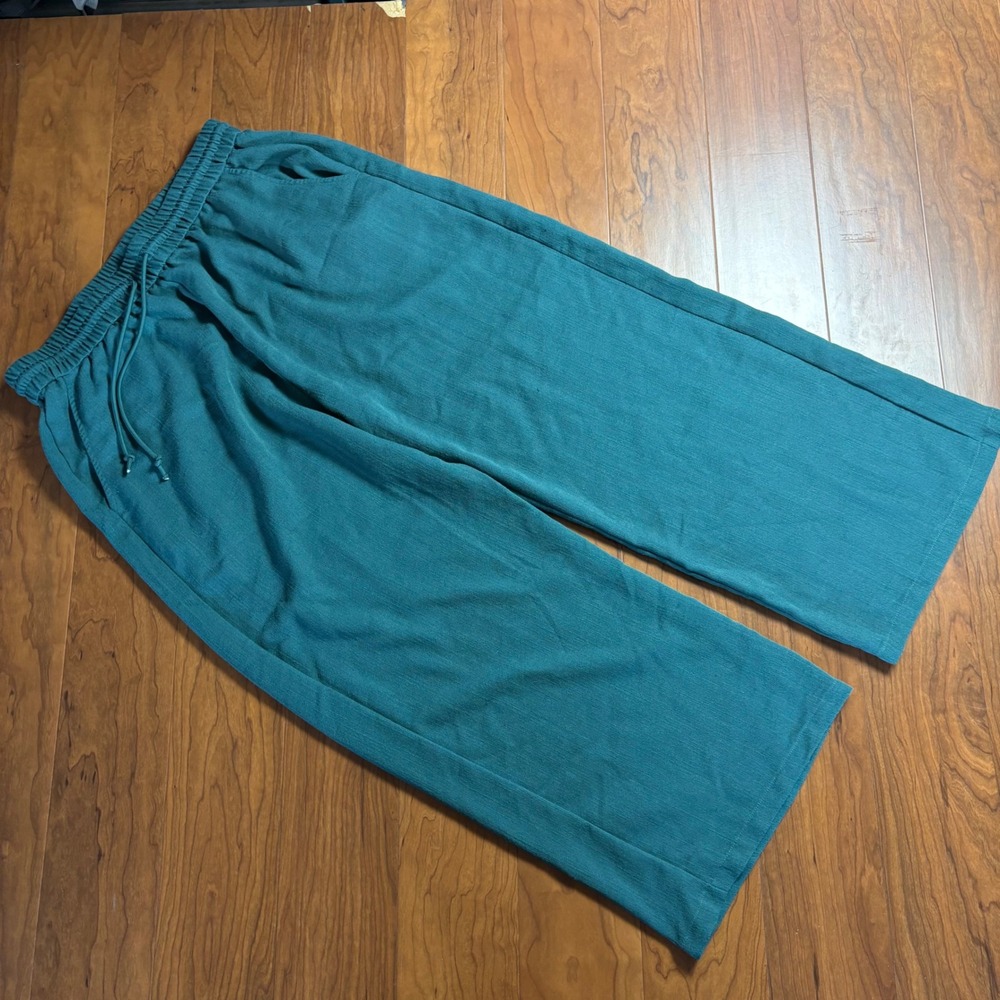 Halara Teal Green Wide Leg Drawstring Pants High Rise Textured Size Large